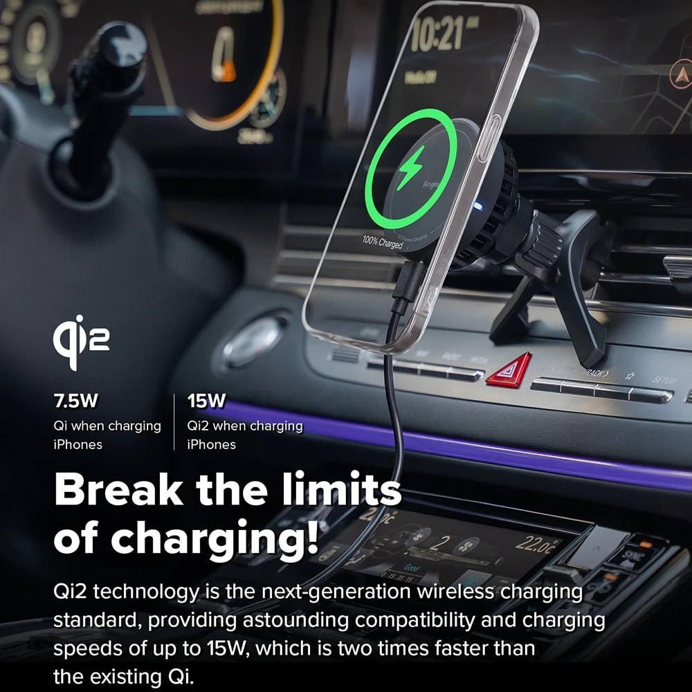 Ringke - Car Holder With Wireless Charging Peltier - Magnetic, Qi2, For Air Vent, 15w - Black - Image 2