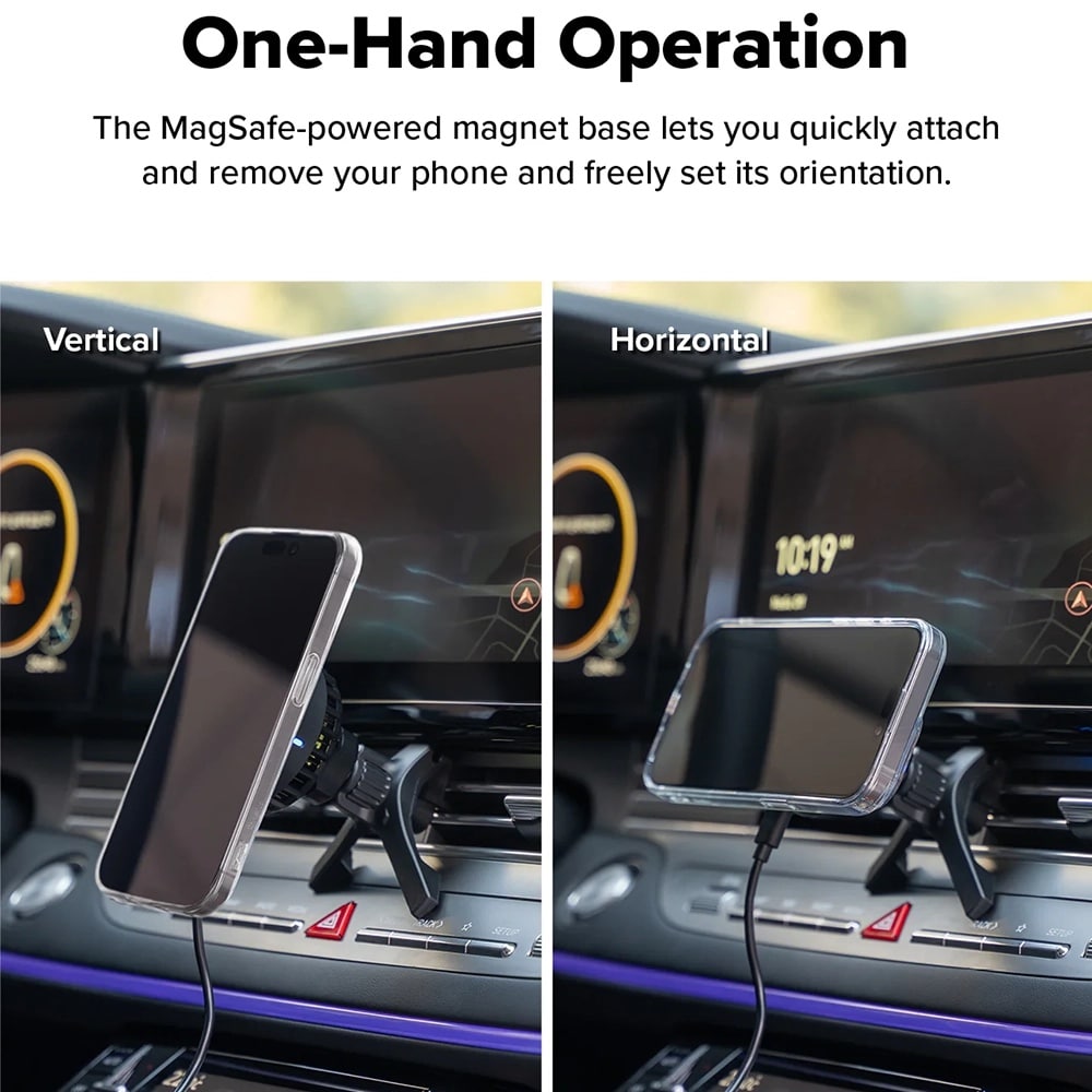 Ringke - Car Holder With Wireless Charging Peltier - Magnetic, Qi2, For Air Vent, 15w - Black - Image 3