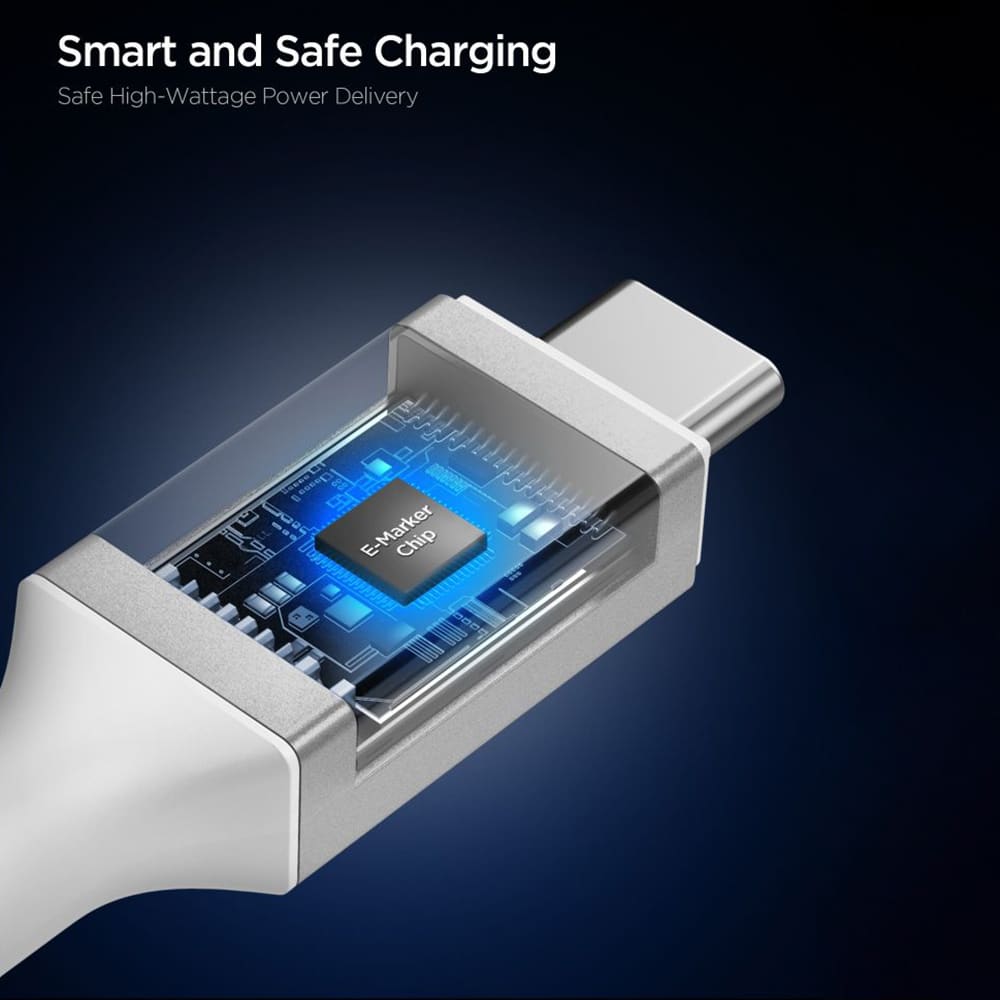 Spigen - Data Cable Essential (eb24012cc) - Fast Charging, Type-C To Type-C, 240w, 40gbps, E-Marker Chip, 8k, 1.2m - White - Image 3