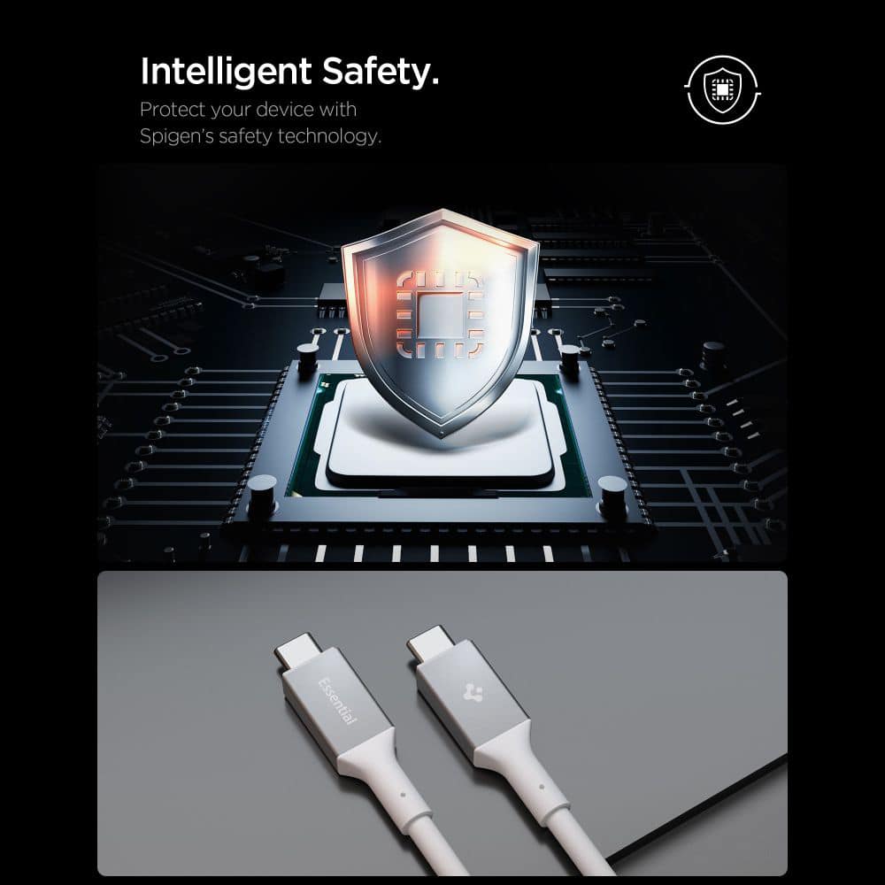Spigen - Data Cable Essential (eb24012cc) - Fast Charging, Type-C To Type-C, 240w, 40gbps, E-Marker Chip, 8k, 1.2m - White - Image 2