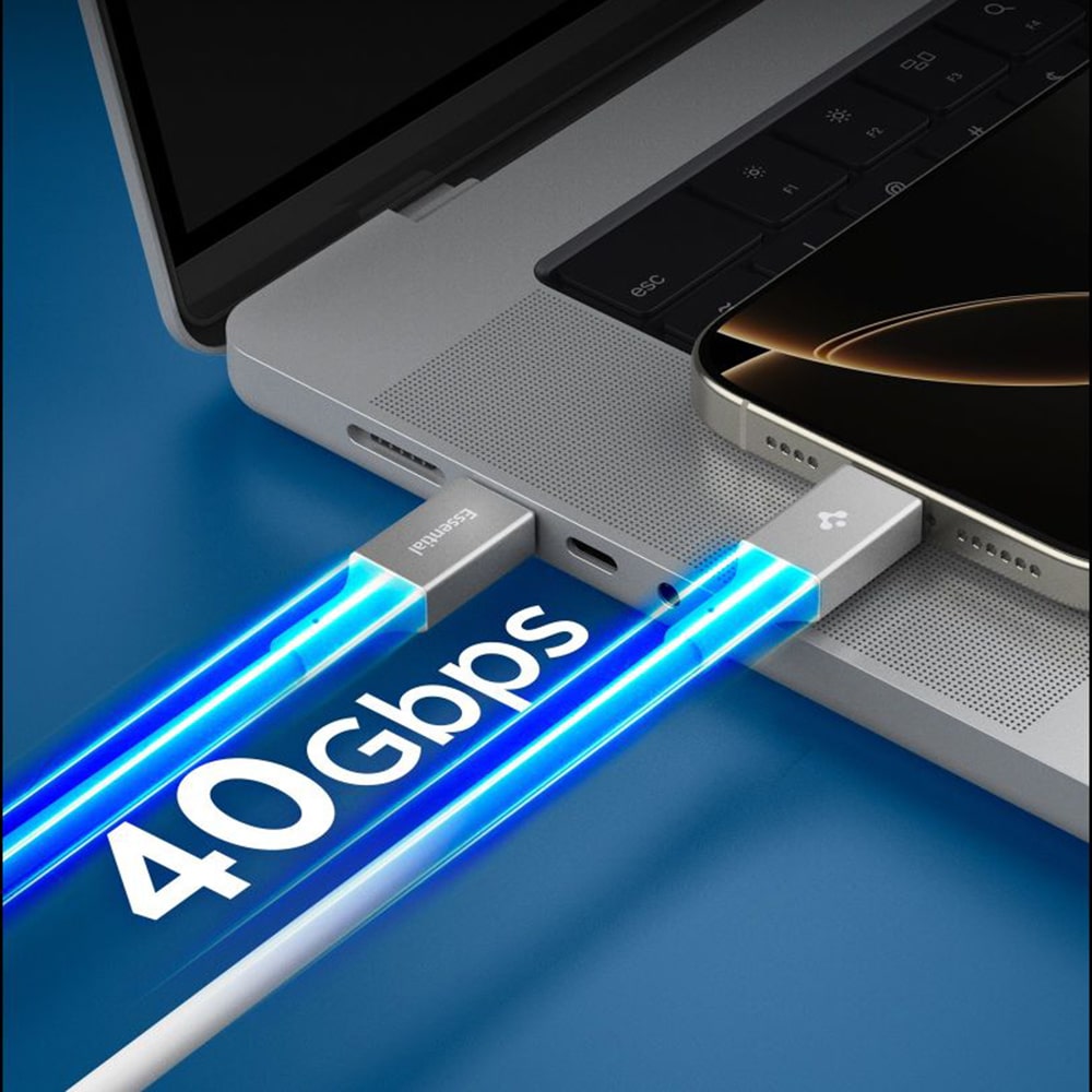 Spigen - Data Cable Essential (eb24012cc) - Fast Charging, Type-C To Type-C, 240w, 40gbps, E-Marker Chip, 8k, 1.2m - White - Image 6
