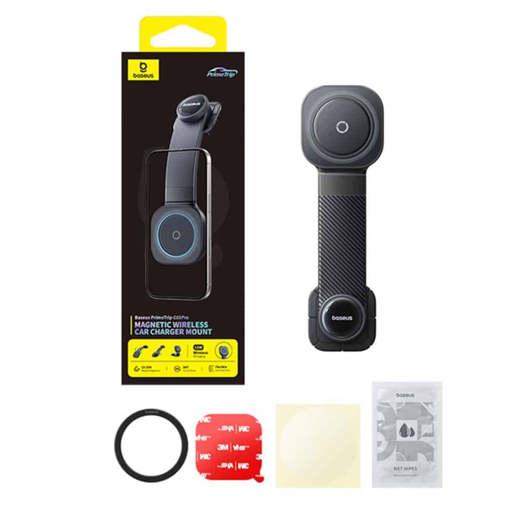 Baseus - Car Holder Primetrip C03 Pro (c0013a01) - Magnetic, For Dashboard, Adjustable, Type-C, 3m Adhesive - Black - Image 7
