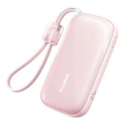 Baseus - Power Bank Enerfill Fc21 Qpow 3 Ultra (e0027l02) - With Detachable Cable, 10000mah, 22.5w, Usb, Usb-C - Nebula Pink