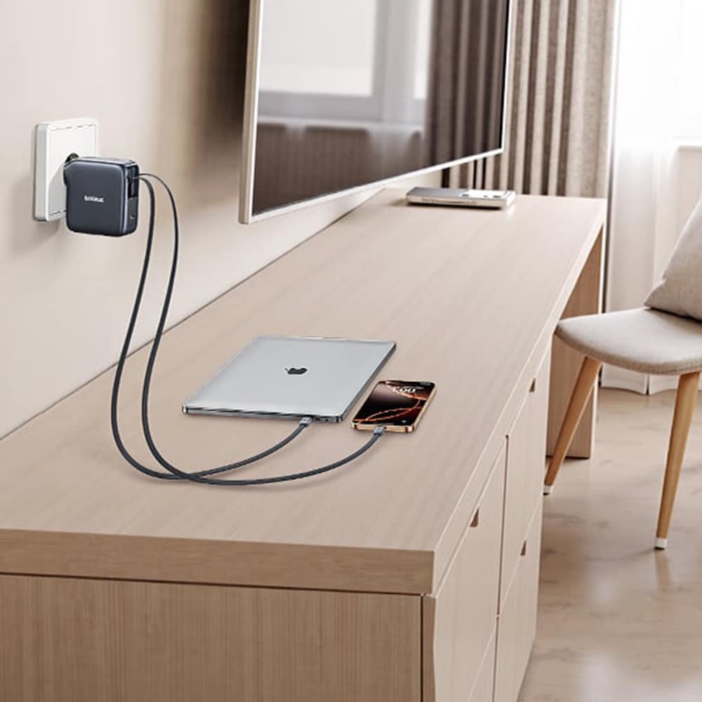 Baseus - Wall Charger Enercore Cj21 (e0121d00) - Type-C With Dual Retractable Type-C Cables, 67w, 80cm - Cosmic Black - Image 7