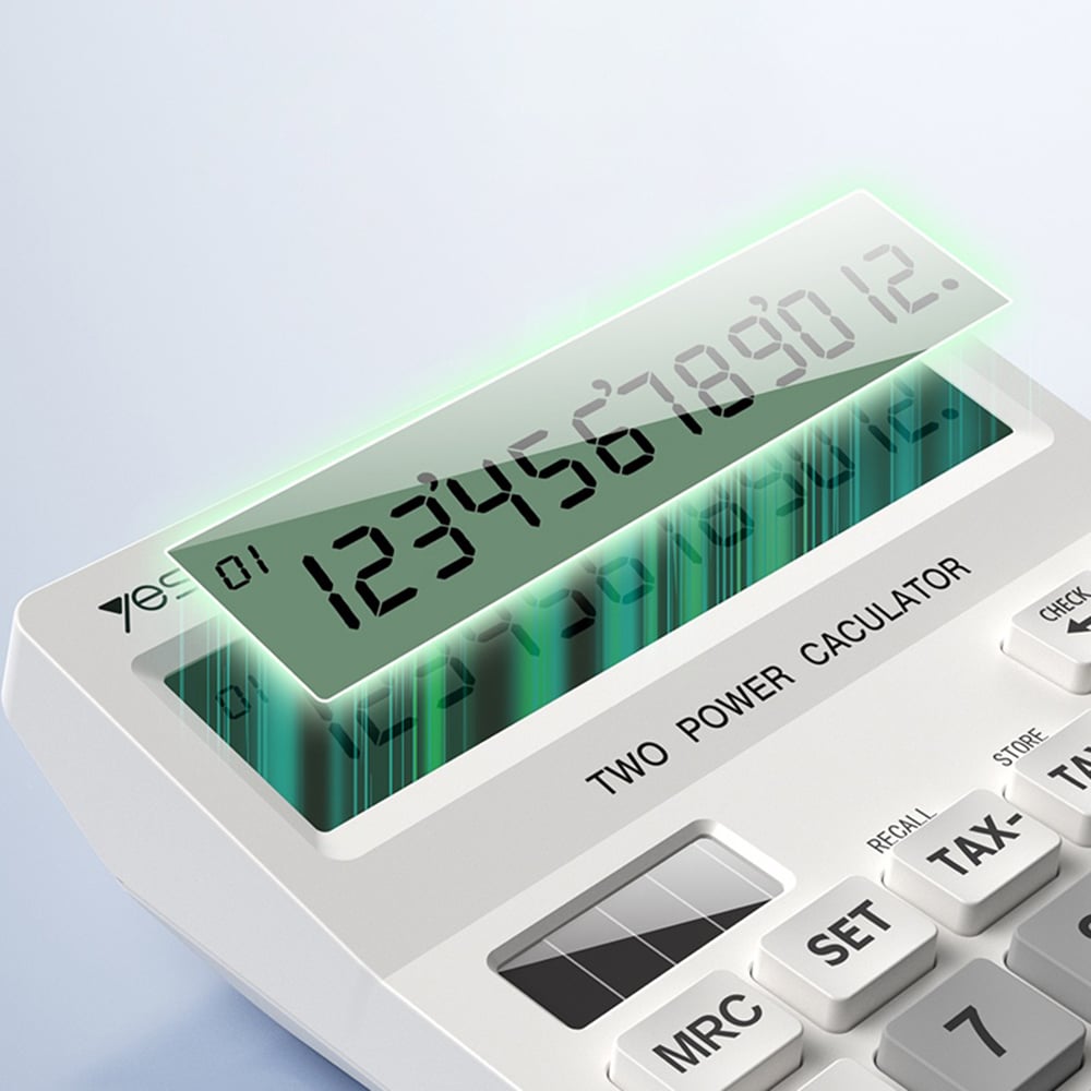 Yesido - Desk Calculator (ec10) - Lcd Display, Ergonomic Design, Solar And Battery Power Source, Max 12 Digits Of Number - White - Image 5