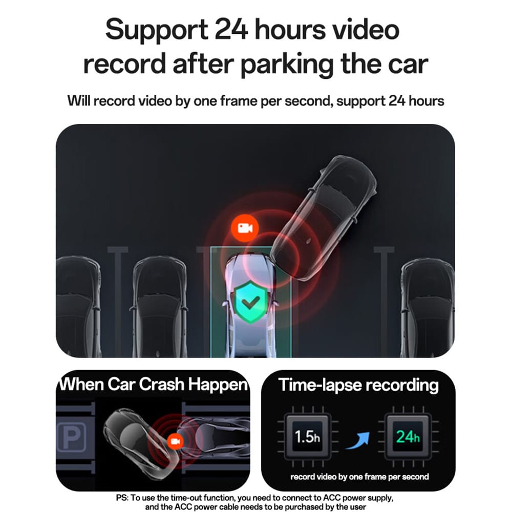 Yesido - Dash Camera (km22) - 120° Wide-Angle Lens, 1080p Dual-Channel Recording - Black - Image 2