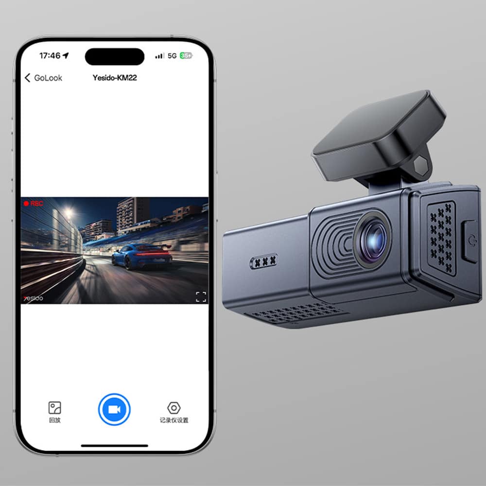 Yesido - Dash Camera (km22) - 120° Wide-Angle Lens, 1080p Dual-Channel Recording - Black - Image 5