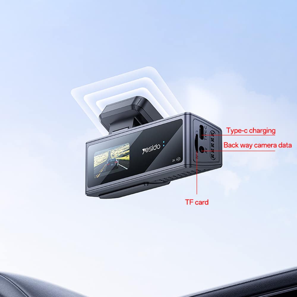 Yesido - Dash Camera (km22) - 120° Wide-Angle Lens, 1080p Dual-Channel Recording - Black - Image 6