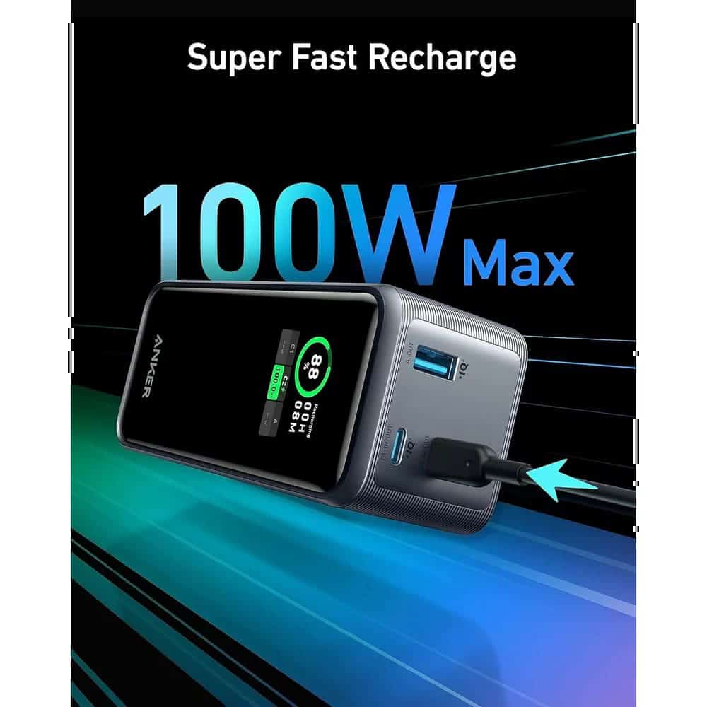 Anker - Power Bank Prime (a1336011) - 2x Usb-C, Usb, For Phone, Tablet, Macbook, Digital Display, 20000mah, 200w - Black - Image 4