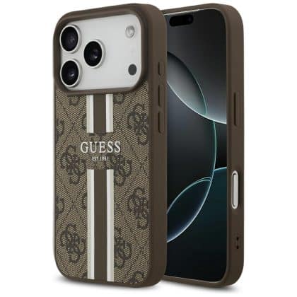 Case Guess 4G Printed Stripes MagSafe για iPhone 17 Pro καφέ