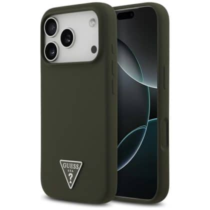 Case Guess Silicone Triangle Logo MagSafe για iPhone 17 Pro χακί