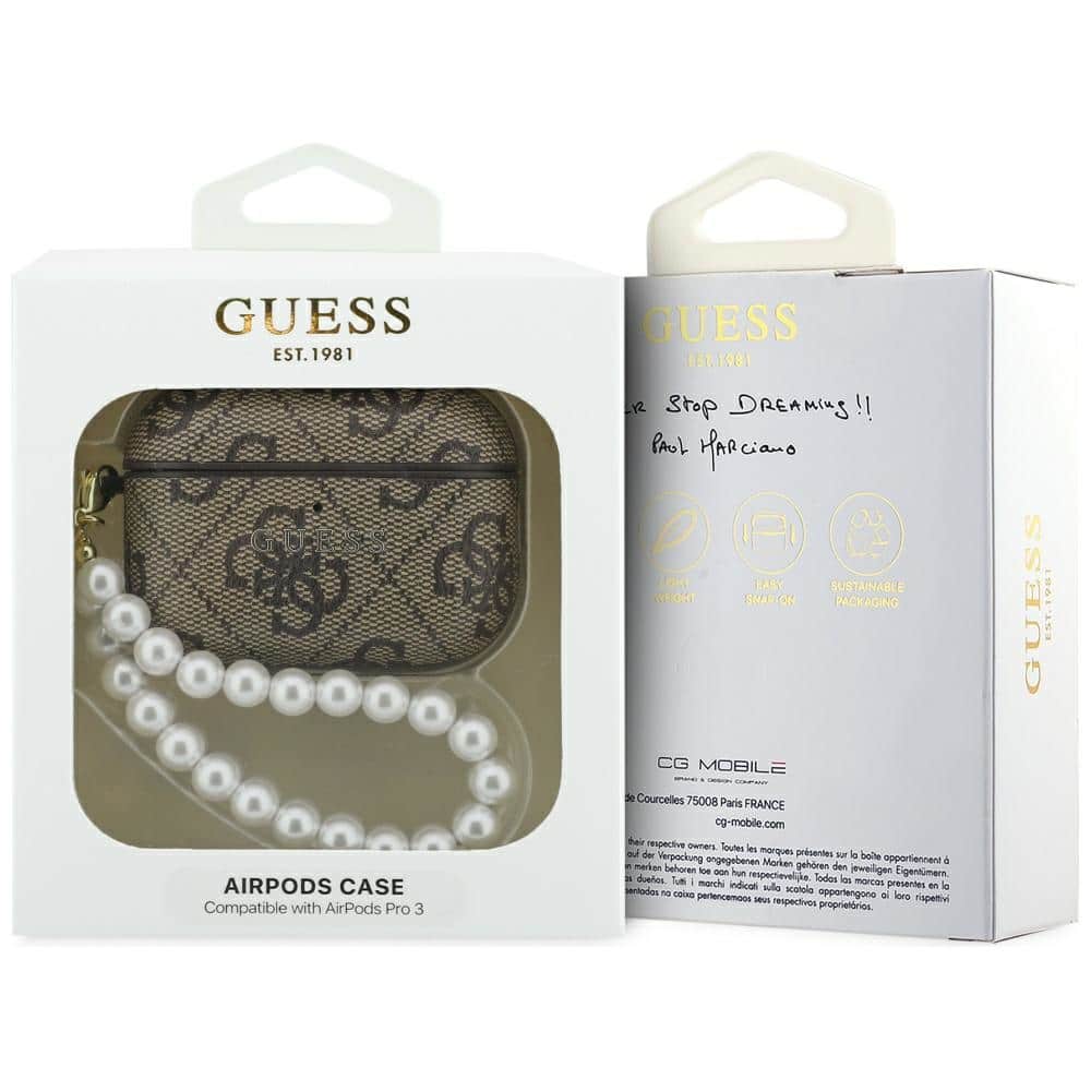 Case Guess 4G Pearl Strap για AirPods Pro 3 καφέ - Image 4