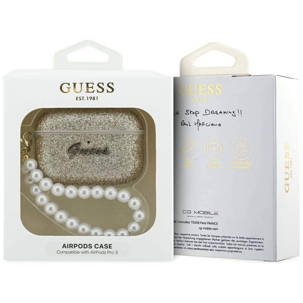 Case Guess Glitter Pearl Strap για AirPods Pro 3 χρυσό - Image 4