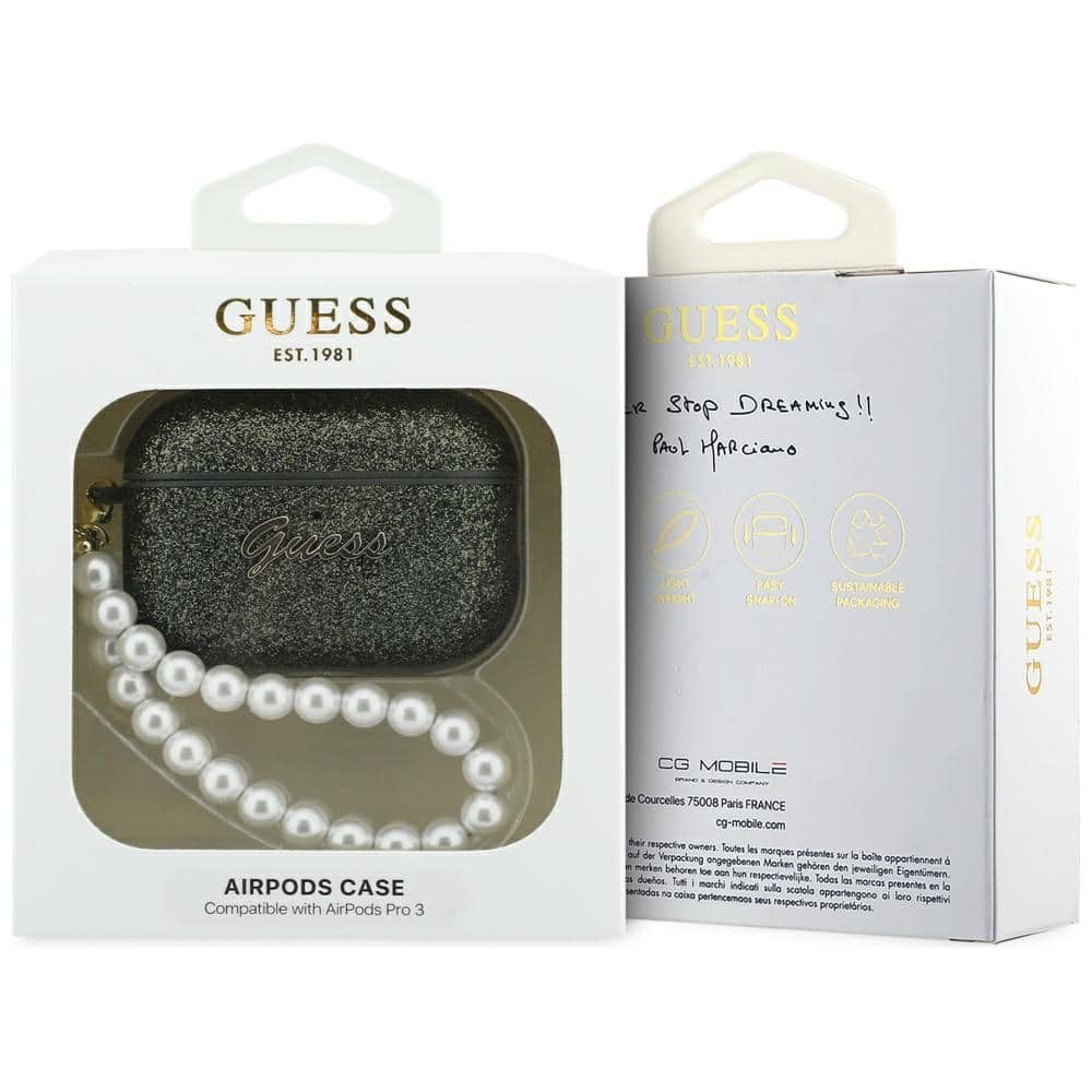 Case Guess Glitter Pearl Strap για AirPods Pro 3 χακί - Image 4