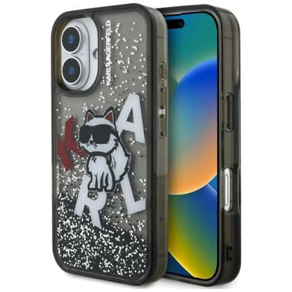Karl Lagerfeld Liquid Glitter Choupette Logo - θήκη για Apple iPhone 16 - Μαύρο