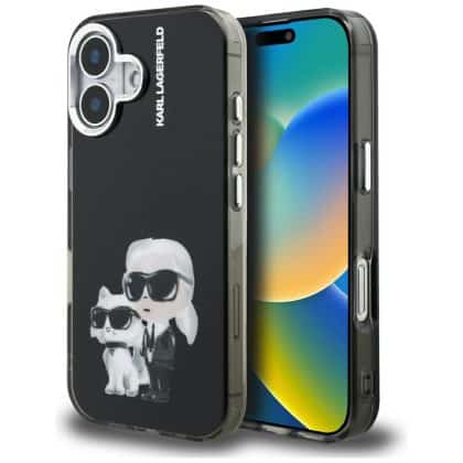 Karl Lagerfeld IML Aquarelle Karl & Choupette & Logo - θήκη για Apple iPhone 16 - Μαύρο