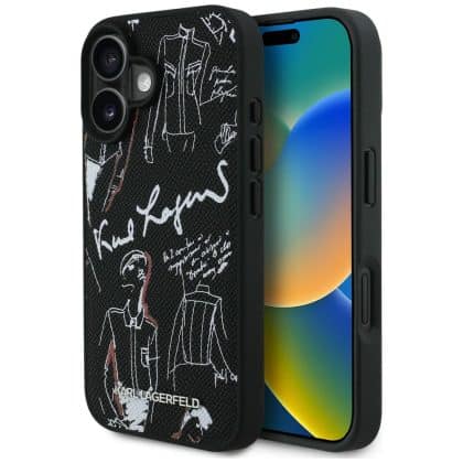 Karl Lagerfeld Grained Pattern & Logo MagSafe - θήκη για Apple iPhone 16 - Μαύρο