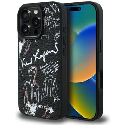 Karl Lagerfeld Υφή & Λογότυπο MagSafe - θήκη για Apple iPhone 16 Pro Max - Μαύρο