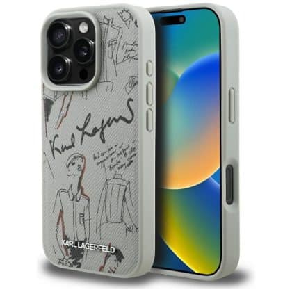 Karl Lagerfeld Grained Pattern & Logo MagSafe - θήκη για Apple iPhone 16 Pro - Γκρι