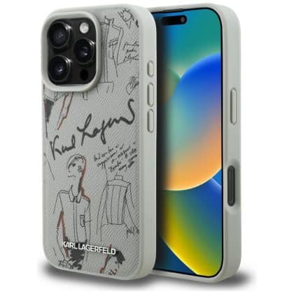 Karl Lagerfeld Υφή & Λογότυπο MagSafe - θήκη για Apple iPhone 16 Pro Max - Γκρι