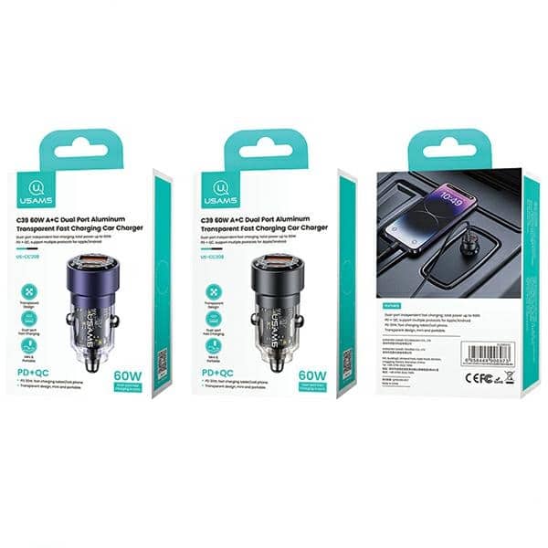 Usams Car Charger C39 Usb+usb-C 60wfast Charge Black Cc208cc01 (us-Cc208) - Image 8