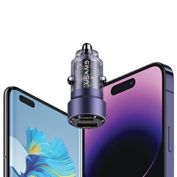 Usams Car Charger C39 Usb+usb-C 60wfast Charge Black Cc208cc01 (us-Cc208) - Image 2