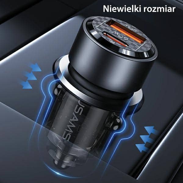 Usams Car Charger C39 Usb+usb-C 60wfast Charge Black Cc208cc01 (us-Cc208) - Image 5