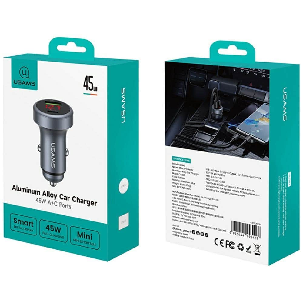 USAMS CC327 φορτιστής αυτοκινήτου Αλουμίνιο 45W USB-A USB-C - Image 5