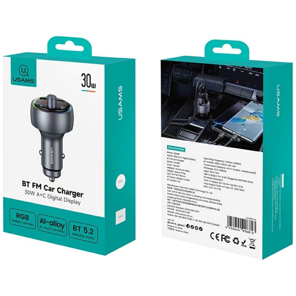 USAMS Φορτιστής αυτοκινήτου CC328 30W 1xUSB-A 1xUSB-C Bluetooth FM tarnish - Image 5