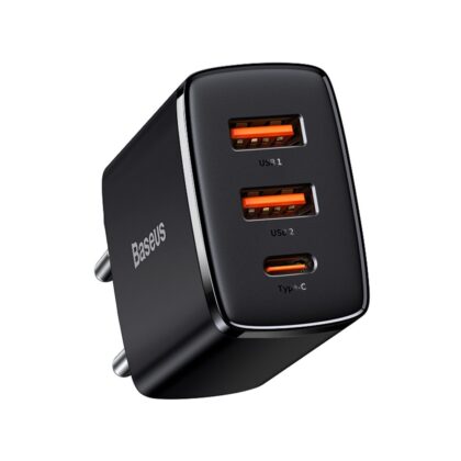 Baseus - Φορτιστής τοίχου Compact (CCXJ-E01) - USB-C, PD, 30W, 2xUSB-A, QC, 3A - Μαύρο