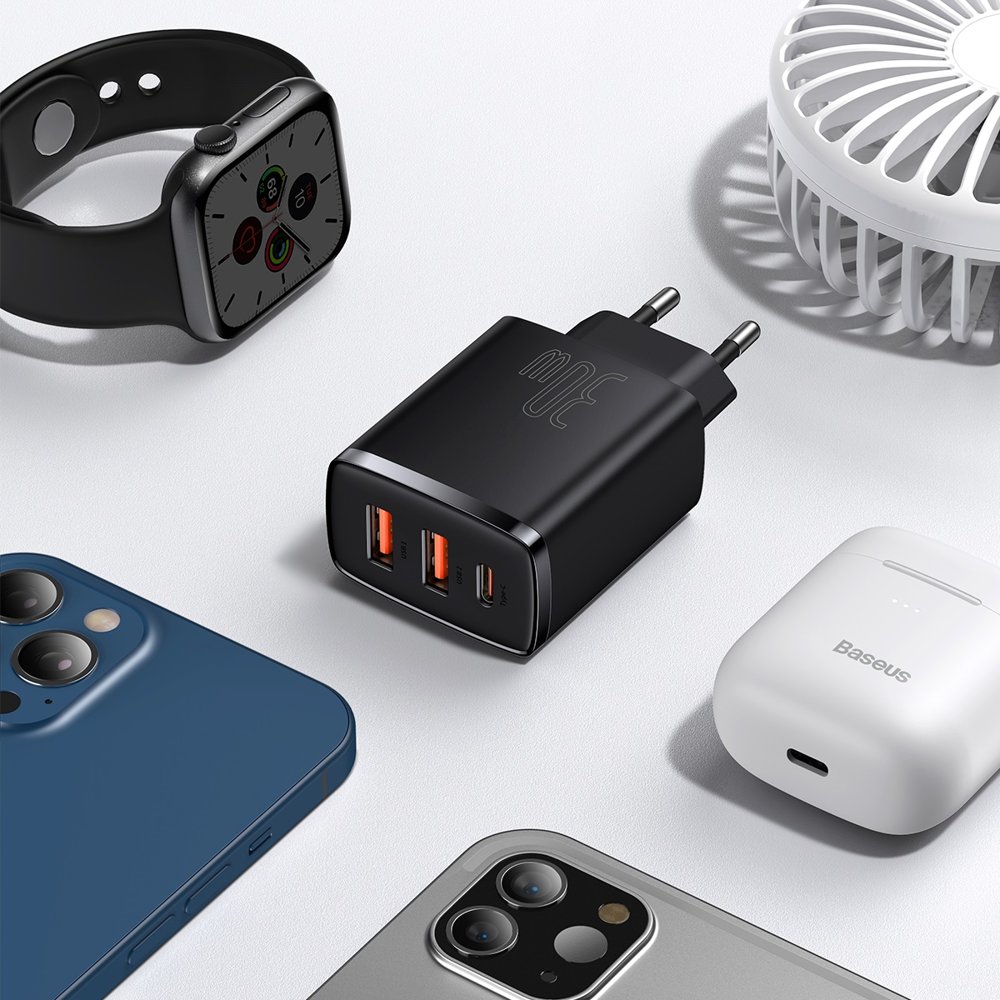 Baseus - Φορτιστής τοίχου Compact (CCXJ-E01) - USB-C, PD, 30W, 2xUSB-A, QC, 3A - Μαύρο - Image 5