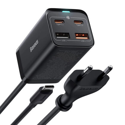 Baseus - Σταθμός φόρτισης GaN3 Pro (CCGP040101) - 2xUSB-C, PD 65W, 2xUSB-A, 5A, με καλώδιο Type-C σε Type-C - Μαύρο