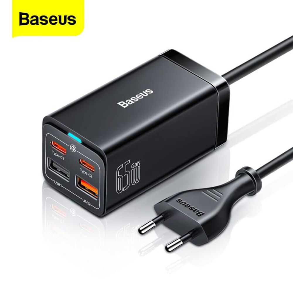 Baseus - Σταθμός φόρτισης GaN3 Pro (CCGP040101) - 2xUSB-C, PD 65W, 2xUSB-A, 5A, με καλώδιο Type-C σε Type-C - Μαύρο - Image 3