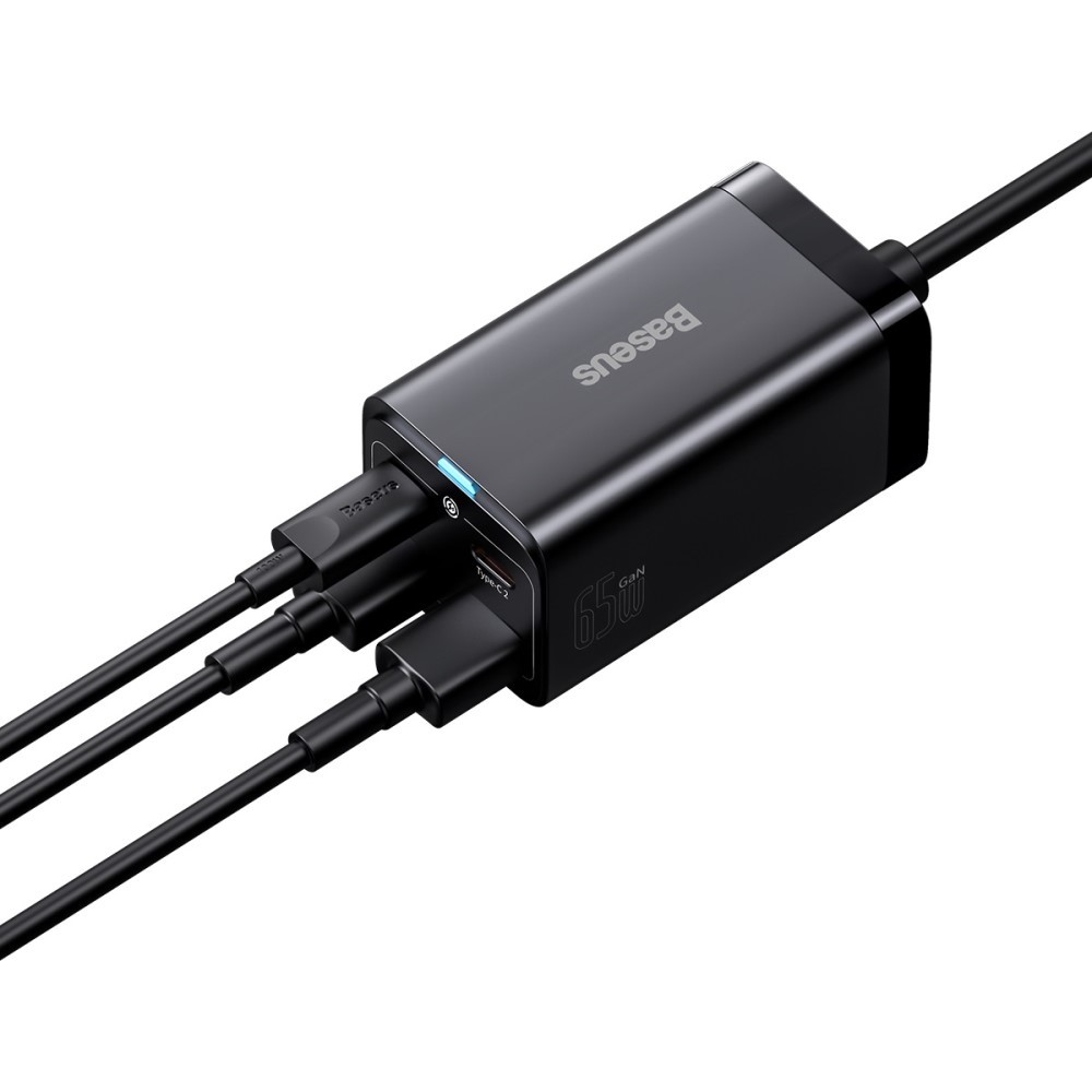 Baseus - Σταθμός φόρτισης GaN3 Pro (CCGP040101) - 2xUSB-C, PD 65W, 2xUSB-A, 5A, με καλώδιο Type-C σε Type-C - Μαύρο - Image 4