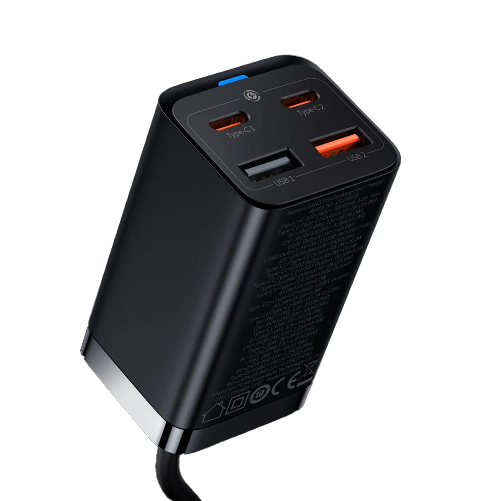 Baseus - Σταθμός φόρτισης GaN3 Pro (CCGP040101) - 2xUSB-C, PD 65W, 2xUSB-A, 5A, με καλώδιο Type-C σε Type-C - Μαύρο - Image 5