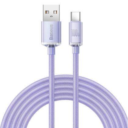 Baseus - Καλώδιο δεδομένων Crystal Shine (CAJY000505) - USB σε Type-C, 100W, 2m, Υπερταχεία φόρτιση, Πλεγμένο νάιλον - Μωβ