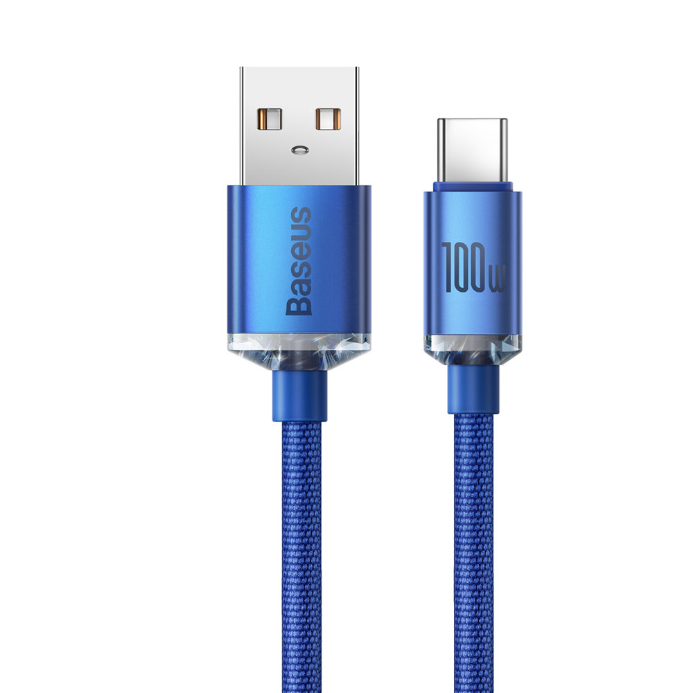 Baseus - Καλώδιο Δεδομένων Crystal Shine (CAJY000503) - USB σε Type-C, 100W, 2m, Υπερταχεία Φόρτιση, Πλεγμένο Νάιλον - Μπλε - Image 2