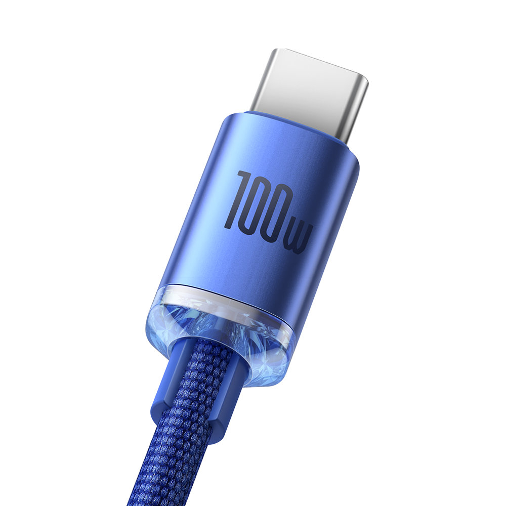 Baseus - Καλώδιο Δεδομένων Crystal Shine (CAJY000503) - USB σε Type-C, 100W, 2m, Υπερταχεία Φόρτιση, Πλεγμένο Νάιλον - Μπλε - Image 3