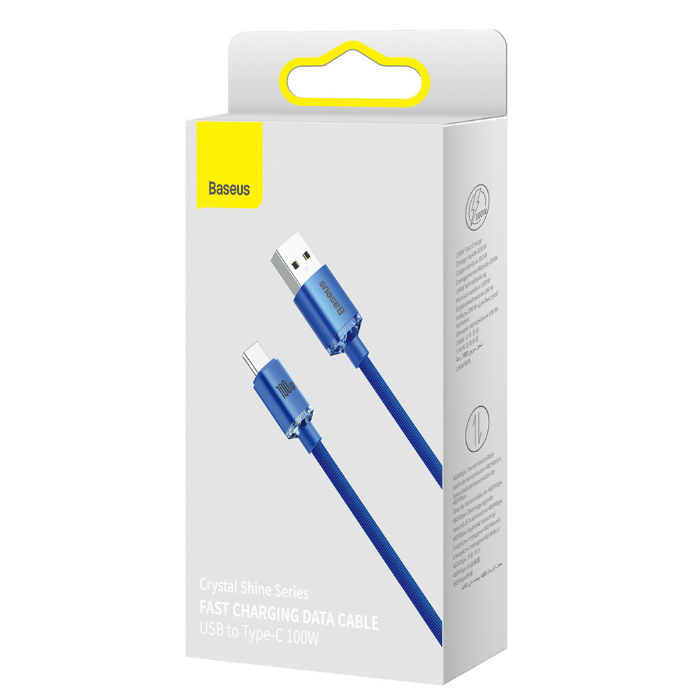 Baseus - Καλώδιο Δεδομένων Crystal Shine (CAJY000503) - USB σε Type-C, 100W, 2m, Υπερταχεία Φόρτιση, Πλεγμένο Νάιλον - Μπλε - Image 7