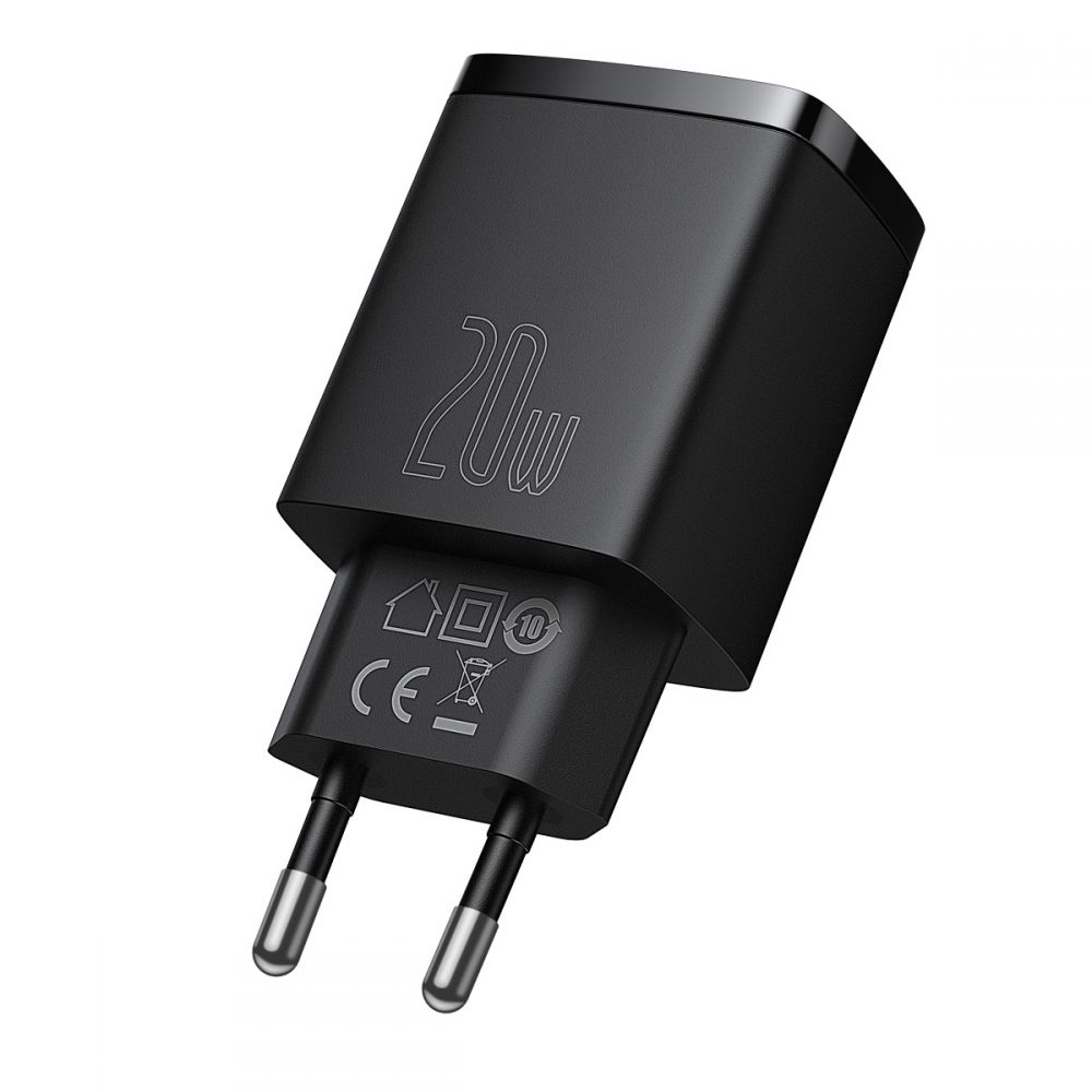 Baseus - Φορτιστής τοίχου Compact (CCXJ-B01) - USB-C, PD, 20W, USB-A, QC, 3A - Μαύρο - Image 2
