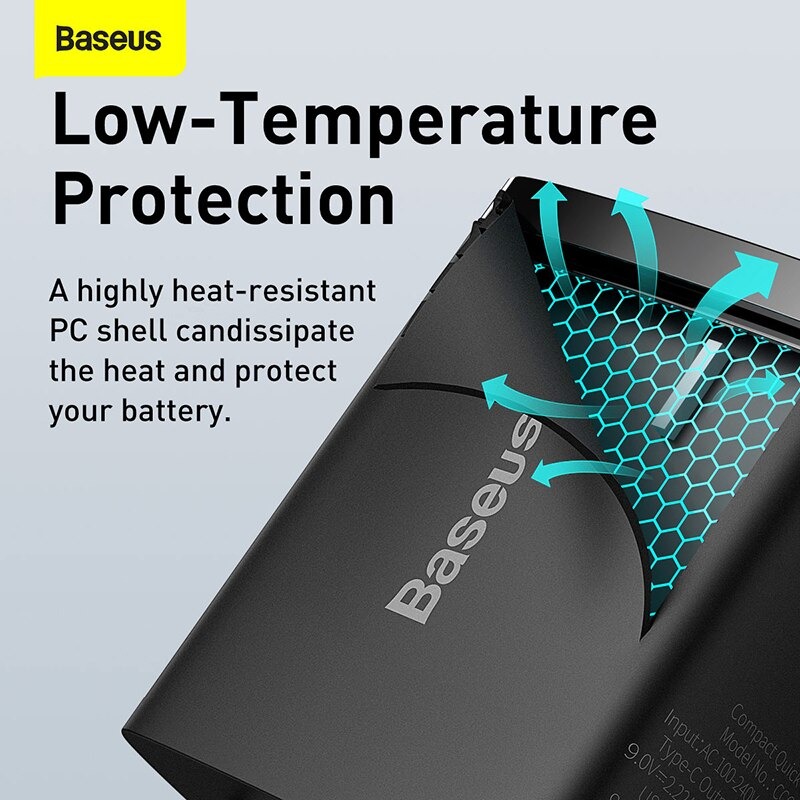 Baseus - Φορτιστής τοίχου Compact (CCXJ-B01) - USB-C, PD, 20W, USB-A, QC, 3A - Μαύρο - Image 3
