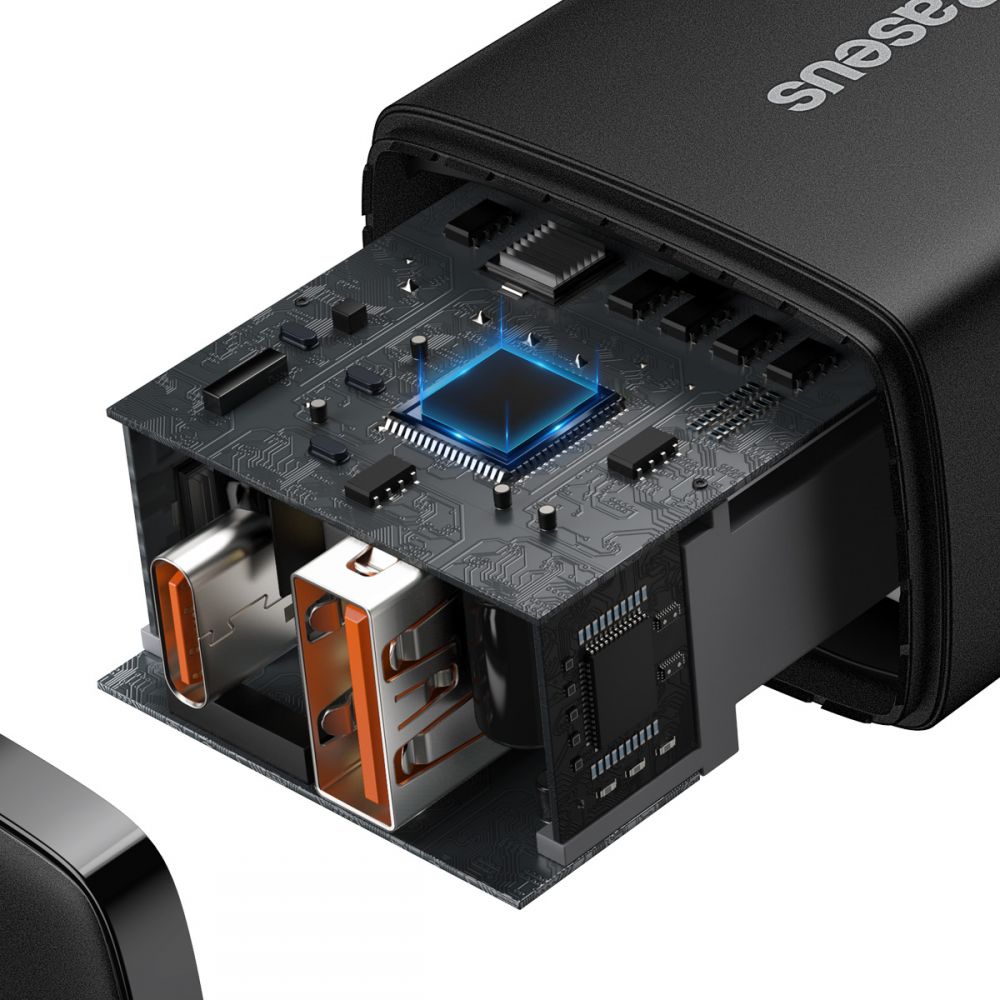 Baseus - Φορτιστής τοίχου Compact (CCXJ-B01) - USB-C, PD, 20W, USB-A, QC, 3A - Μαύρο - Image 4