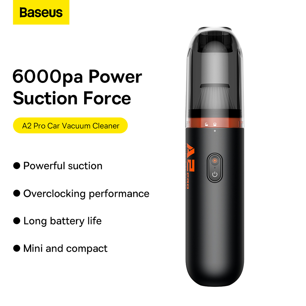 Baseus - Ασύρματη ηλεκτρική σκούπα αυτοκινήτου A2 Pro (VCAQ040001) - 6000Pa, 80W, 2000mAh, Τύπου-C, Κάδος σκόνης 120ml, Φίλτρο HEPA - Μαύρο - Image 6
