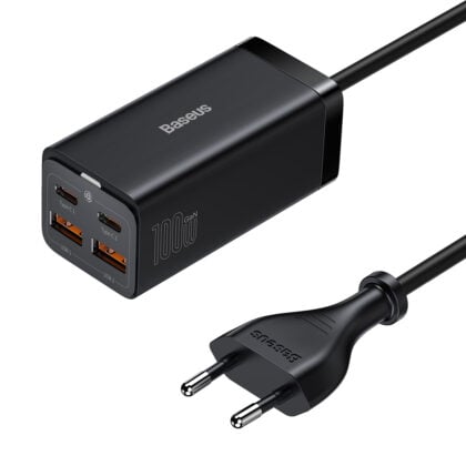 Baseus - Σταθμός φόρτισης GaN3 Pro Desktop (CCGP000101) - 2xUSB-C, 2xUSB-A, 100W, με καλώδιο Type-C σε Type-C, 1m - Μαύρο
