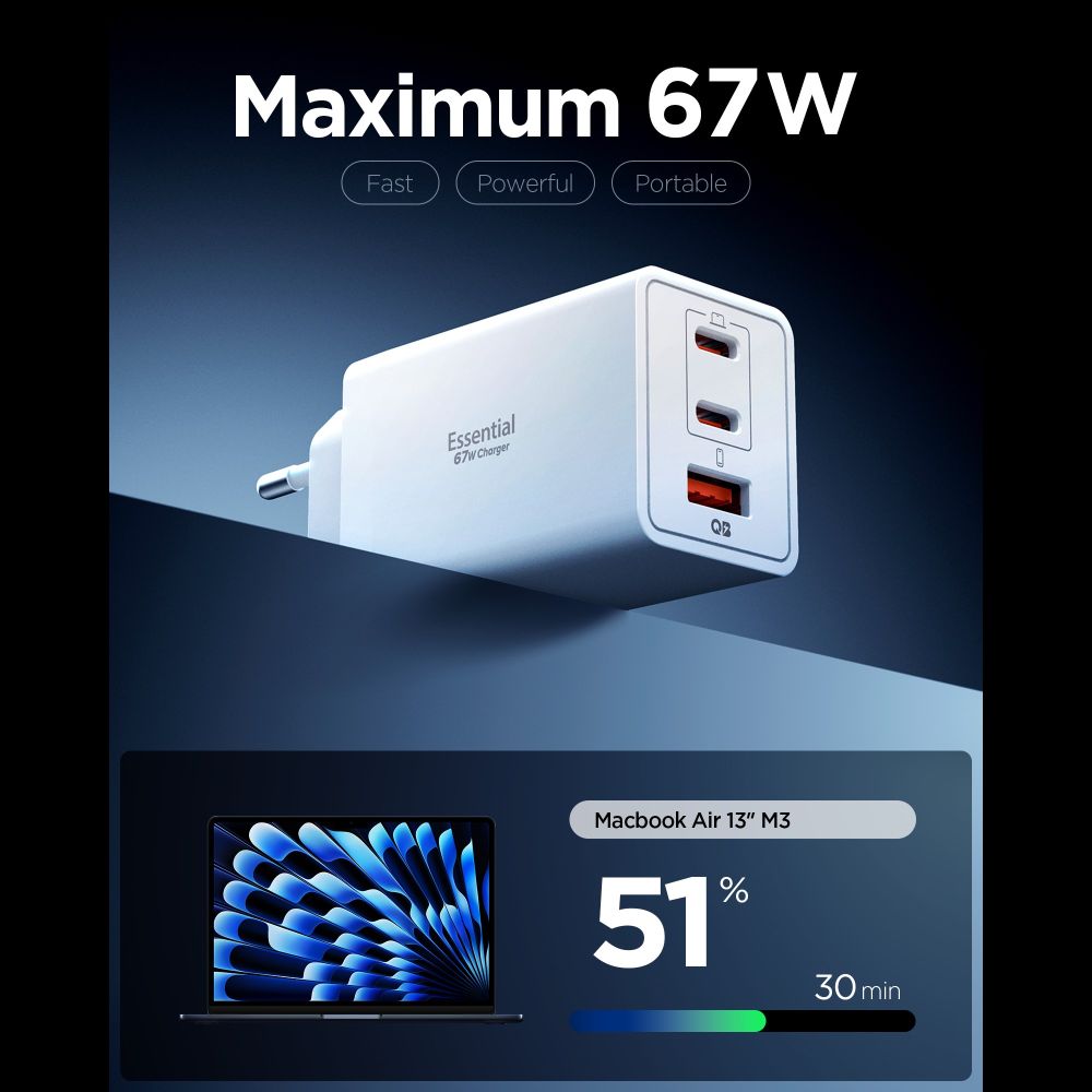 SPIGEN ESSENTIAL EE673EU ΦΟΡΤΙΣΤΗΣ ΔΙΚΤΥΟΥ 3 ΘΥΡΩΝ 67W ΛΕΥΚΟΣ - Image 2