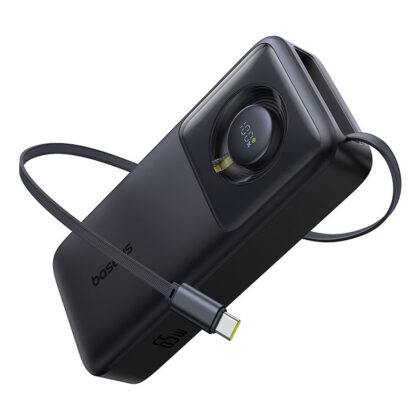 Baseus - Power Bank Free2Pull (P10073700123-00) - με ανασυρόμενο καλώδιο USB-C, Type-C, οθόνη, 20000mAh, 65W, 0.7m - μαύρο