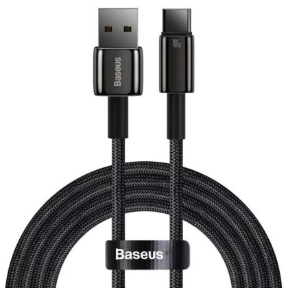 Baseus - Καλώδιο δεδομένων Tungsten Gold (CAWJ000101) - USB σε Type-C, Υπερταχεία φόρτιση, 100W, 480Mbps, 2m - Μαύρο