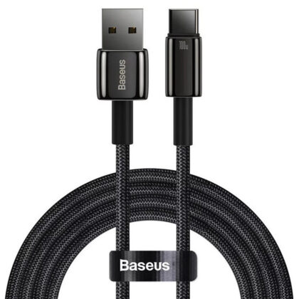 Baseus - Καλώδιο δεδομένων Tungsten Gold (CAWJ000001) - USB σε Type-C, Υπερταχεία φόρτιση, 100W, 480Mbps, 1m - Μαύρο