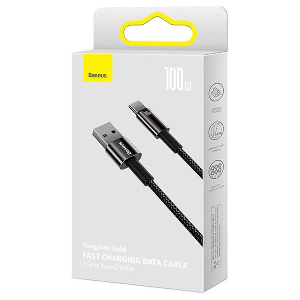 Baseus - Καλώδιο δεδομένων Tungsten Gold (CAWJ000001) - USB σε Type-C, Υπερταχεία φόρτιση, 100W, 480Mbps, 1m - Μαύρο - Image 7