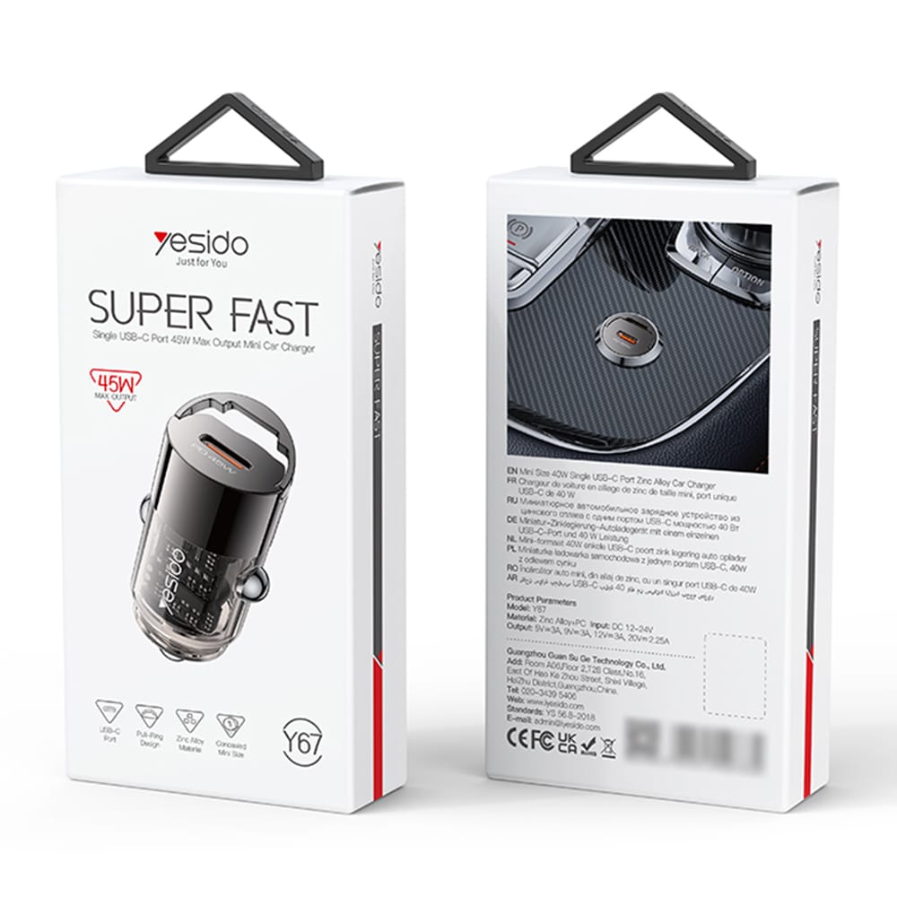 Yesido - Κρυφός Φορτιστής Αυτοκινήτου (Y67) - Type-C, PD45W, Κράμα Αλουμινίου, Υπερταχεία Φόρτιση - Μαύρο - Image 7